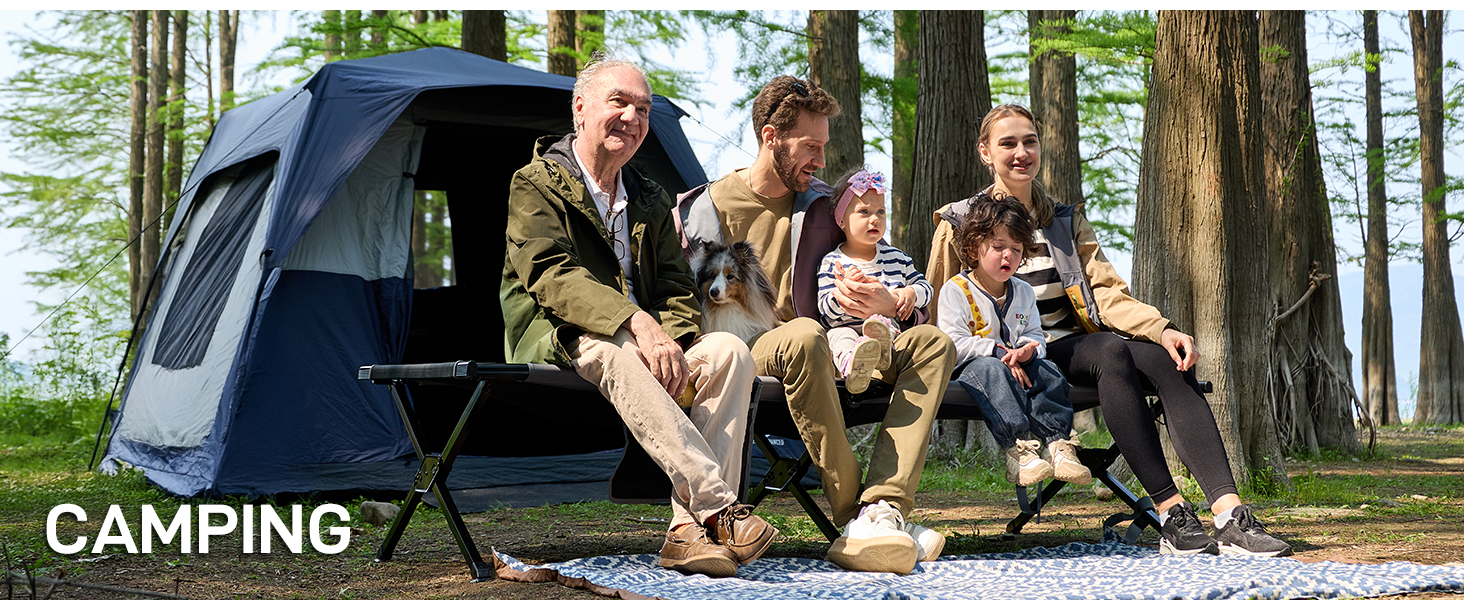 Розкладне ліжко для кемпінгу EVER ADVANCED XXL (214x106 см), посилене кемпінг-ліжко до 300 кг, сіре