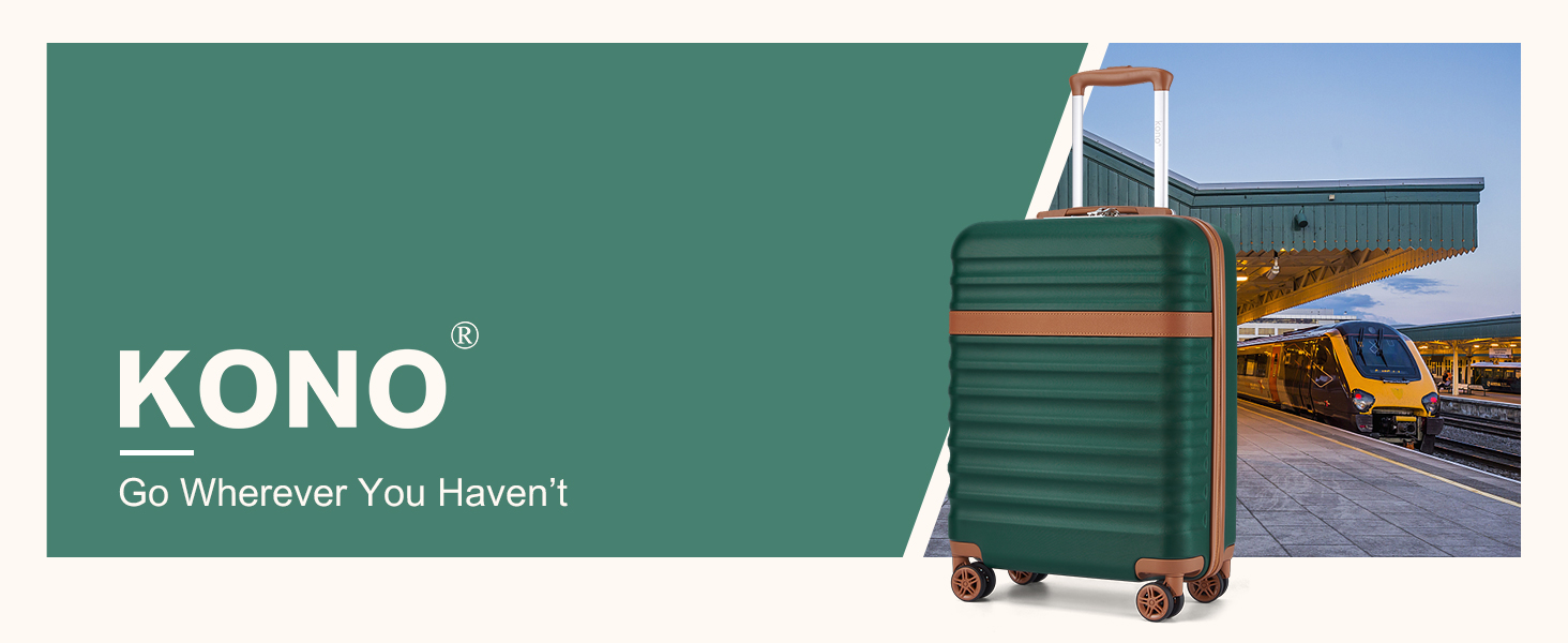 KONO Чемодан-Тролей середнього розміру, валіза для подорожей з ABS+PC, жорсткий корпус, 4 колеса, TSA замок (L) (65см, темно-зелений/коричневий)