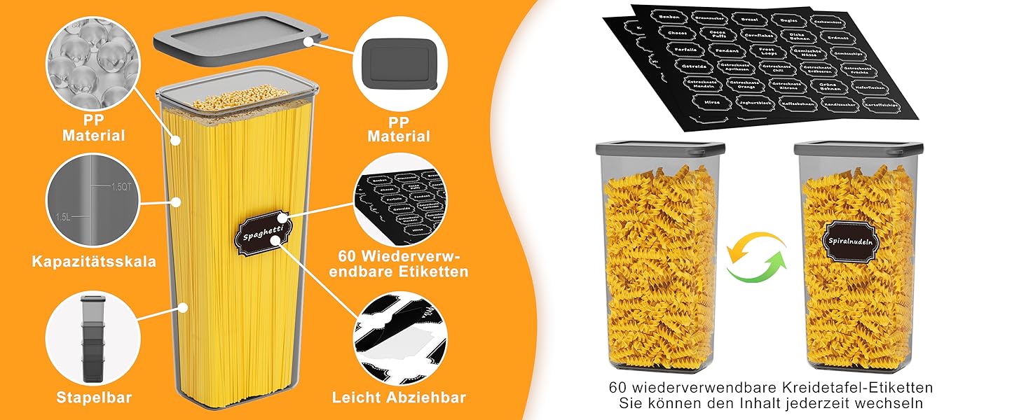 Набір контейнерів для зберігання продуктів 18 шт. з кришкою, герметичні, для кухні, антрацит (до 2,5л)