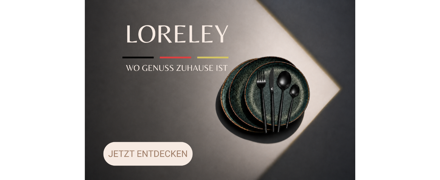 Набір столових приборів LORELEY MITTELRHEIN Premium, 24 предмети на 6 осіб, чорний матовий, нержавіюча сталь, для дому та ресторану