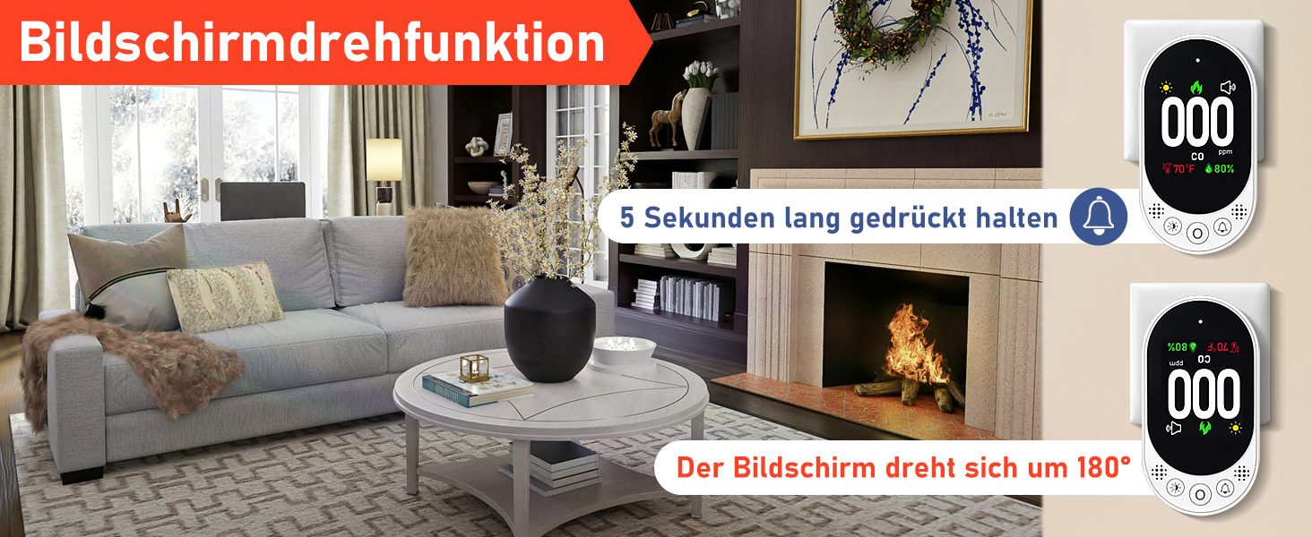 Детектор чадного газу 3-в-1 з HD-дисплеєм, візуальним та звуковим сигналом (CO-метр, температура, вологість) для дому та подорожей