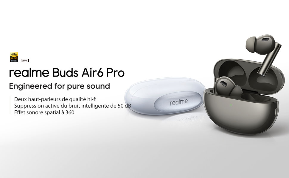 Навушники realme Buds Air 6 Pro Bluetooth 5.3, 6 мікрофонів, HiFi стерео, IP55, Чорний