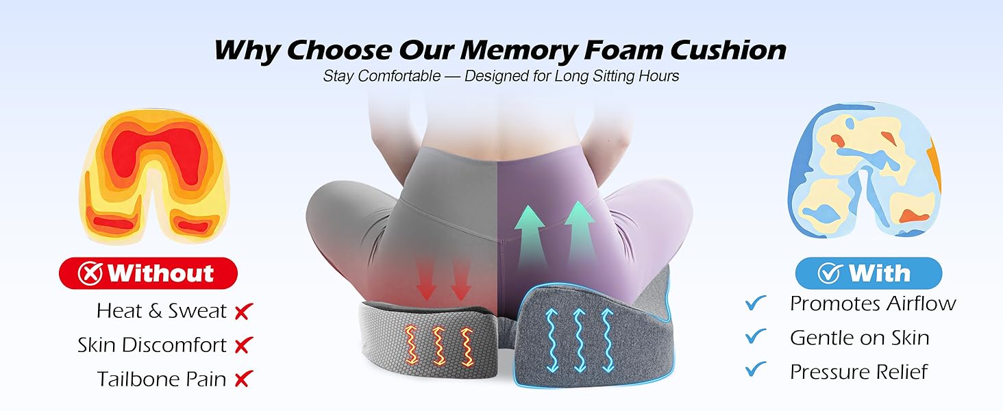 Подушка для офісного крісла Lofty Aim з Memory Foam: ергономічна, для куприка, при болях у спині, для офісу, авто, літака, інвалідного візка - Чорний та світло-сірий