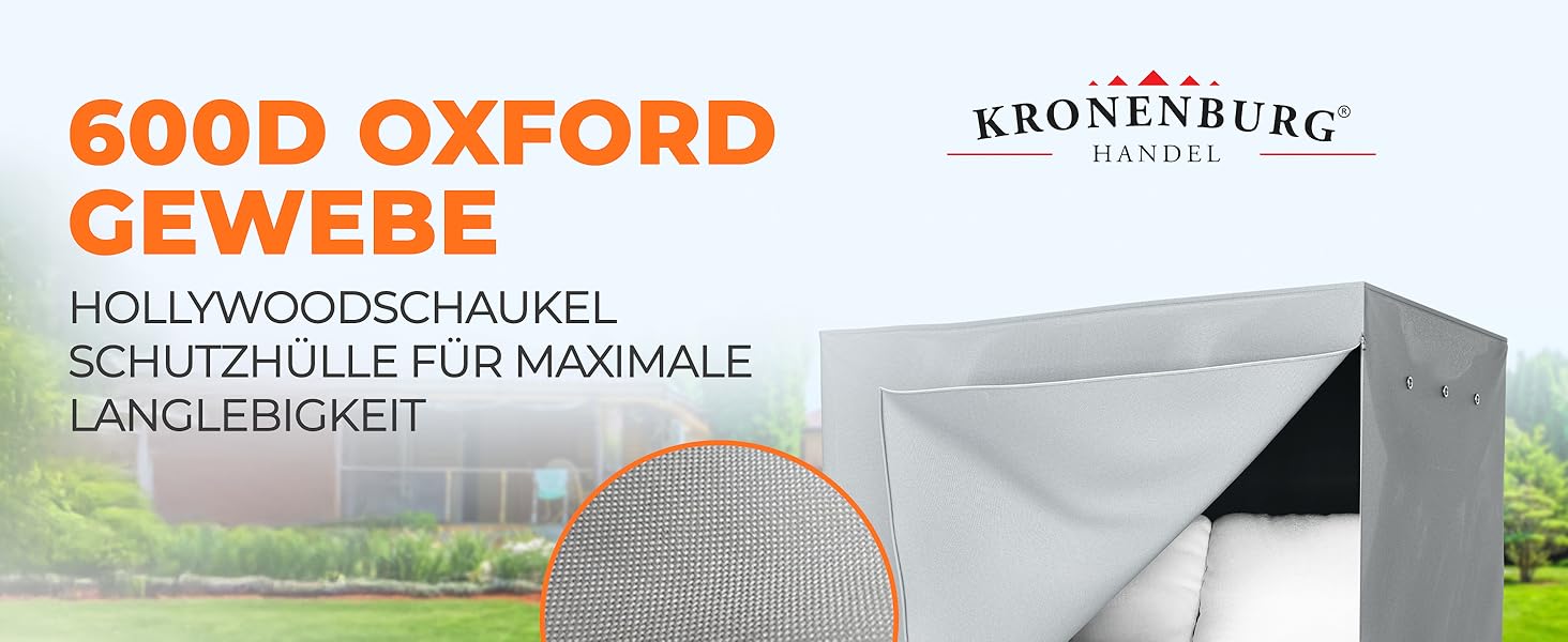 Чохол захисний Kronenburg для гойдалки Hollywood 3-4 місць, сірий, Oxford 600D, 150x210x150 см, водонепроникний