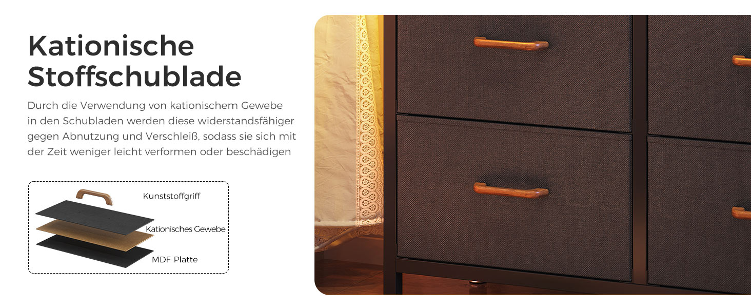 Комод Coleshome з висувними ящиками, світлодіодною підсвіткою, 2 USB та 2 розетки AC, 7 тканинних ящики, для спальні/вітальні, 132*30*89 см, чорний