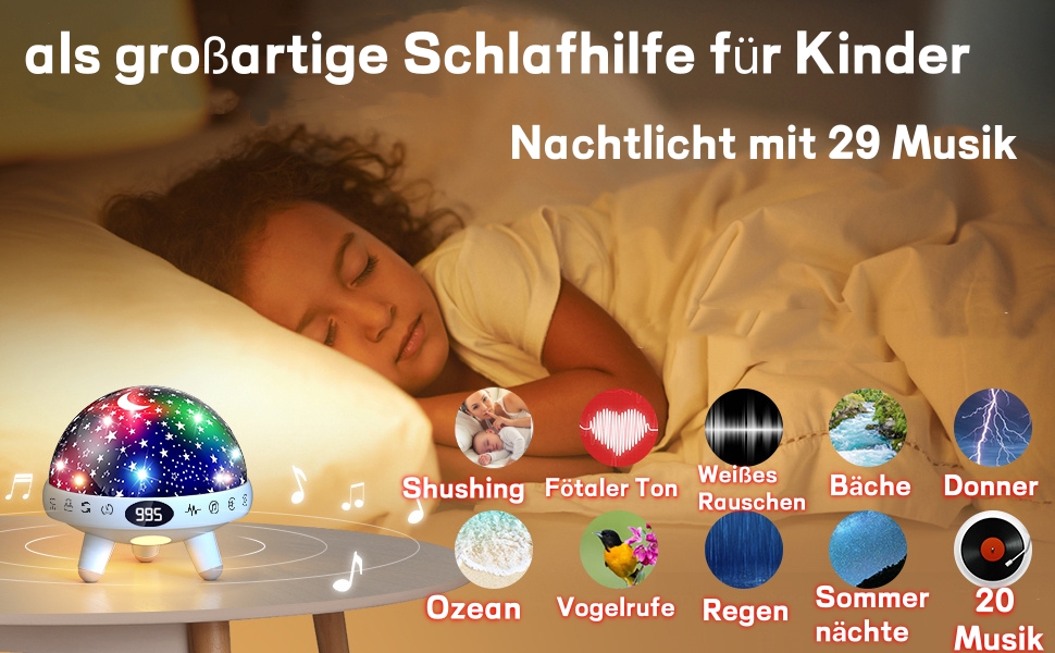 Дитячий нічник-проектор «Зоряне небо» з пультом керування, таймером та 29 мелодіями, білий