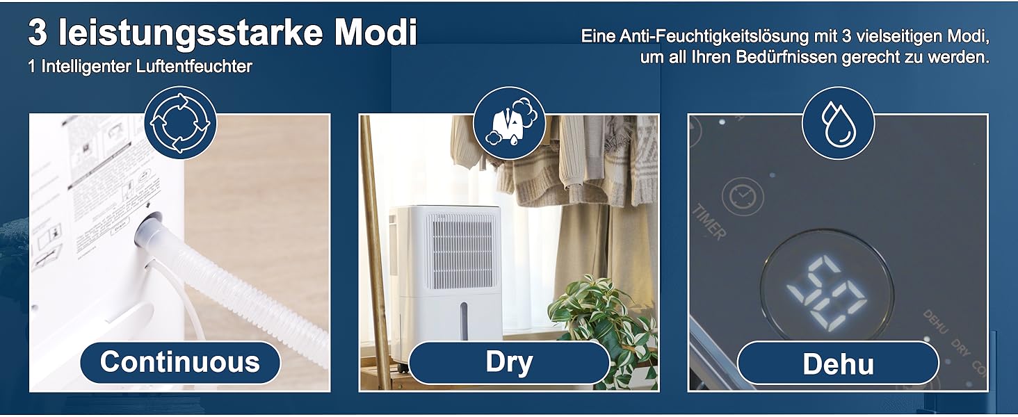 Електричний осушувач повітря з LED-дисплеєм, таймером та захистом для дітей | Осушує 16 літрів вологи на добу | Для приміщень до 70 м² | Енергоефективний осушувач з датчиком вологості | Білий