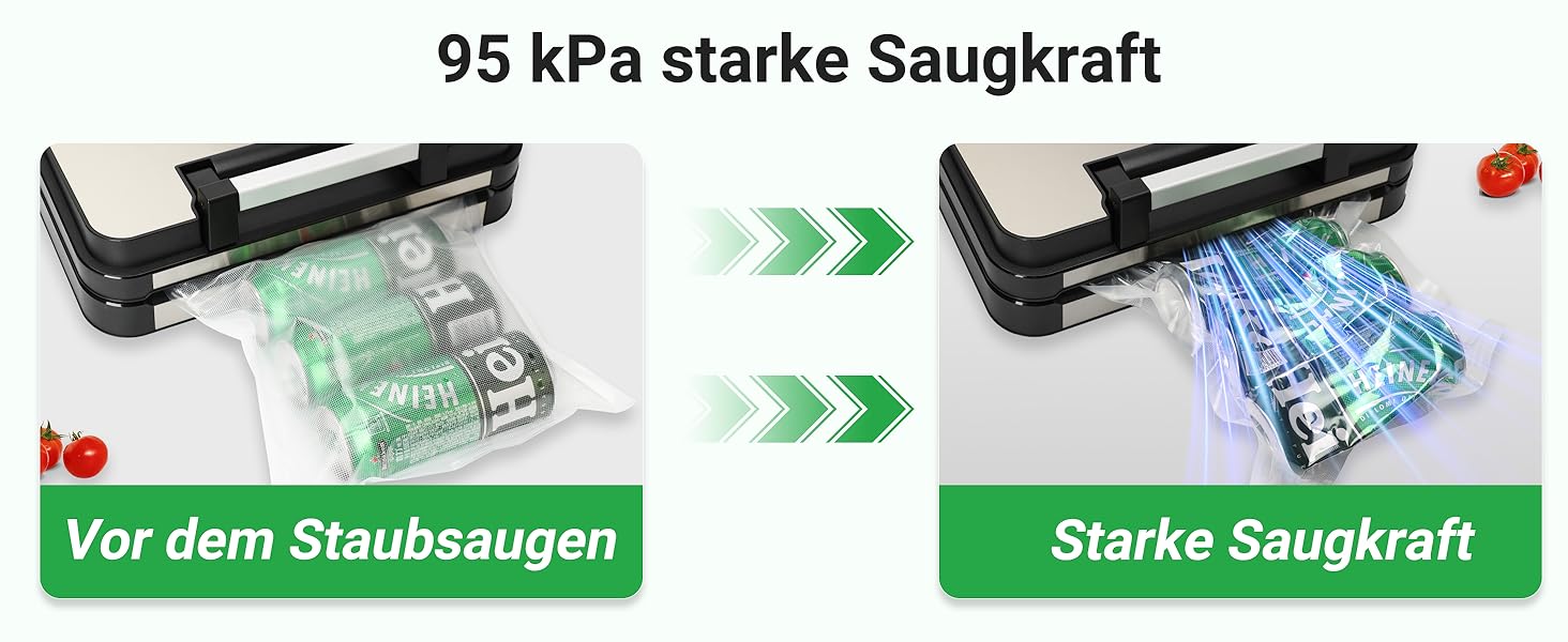 Вакууматор 10-в-1 для продуктів 95 кПа, вакуумний пакувальник з подвійною термозаваркою, вбудованим ножем та відсіком для пакетів, сталевий корпус, комплект з 2 рулонами