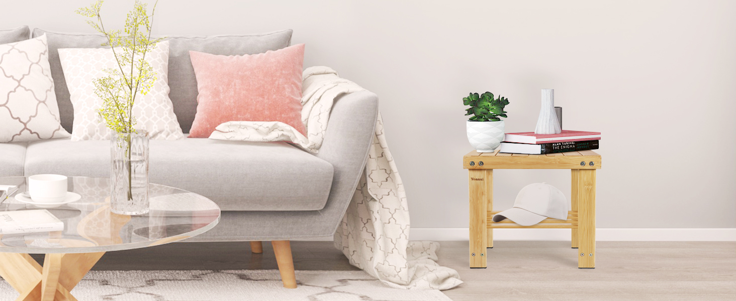 Вінтажний бамбуковий пуф-табурет - 27x23x25 см. Міцний, антиковзний, для дітей, як журнальний столик, підставка для квітів