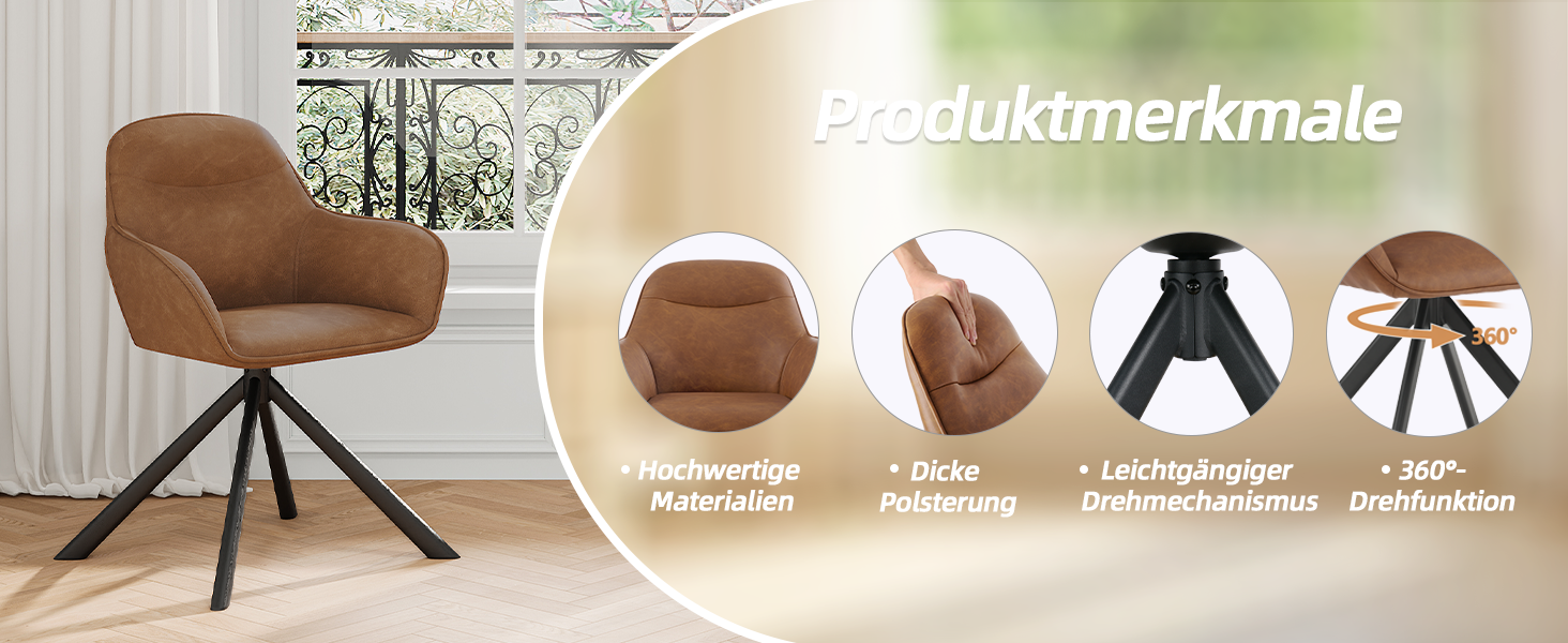 6 стільців для обідньої кімнати з підлокітниками, штучна шкіра, коричневі. Металеві ніжки, для кухні, їдальні та офісу. Комплект 6 шт.