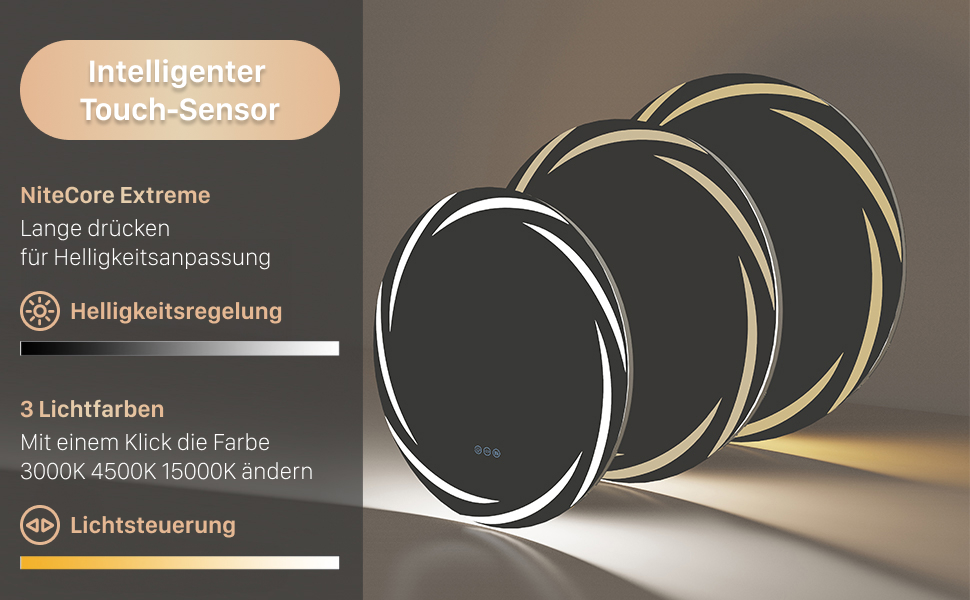 Дзеркало для ванної кімнати LUVODI кругле з підсвічуванням LED, 60 см, 3 кольори світла, регулювання яскравості, антизапарник, енергозберігаюче, для ванної, гостьової кімнати, туалету