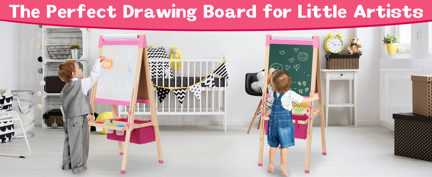 Дитяча мольберт-дошка Maltafel рожевого кольору з сумкою, регульована висота, двосторонній, з рулоном паперу, для дітей від 4 років