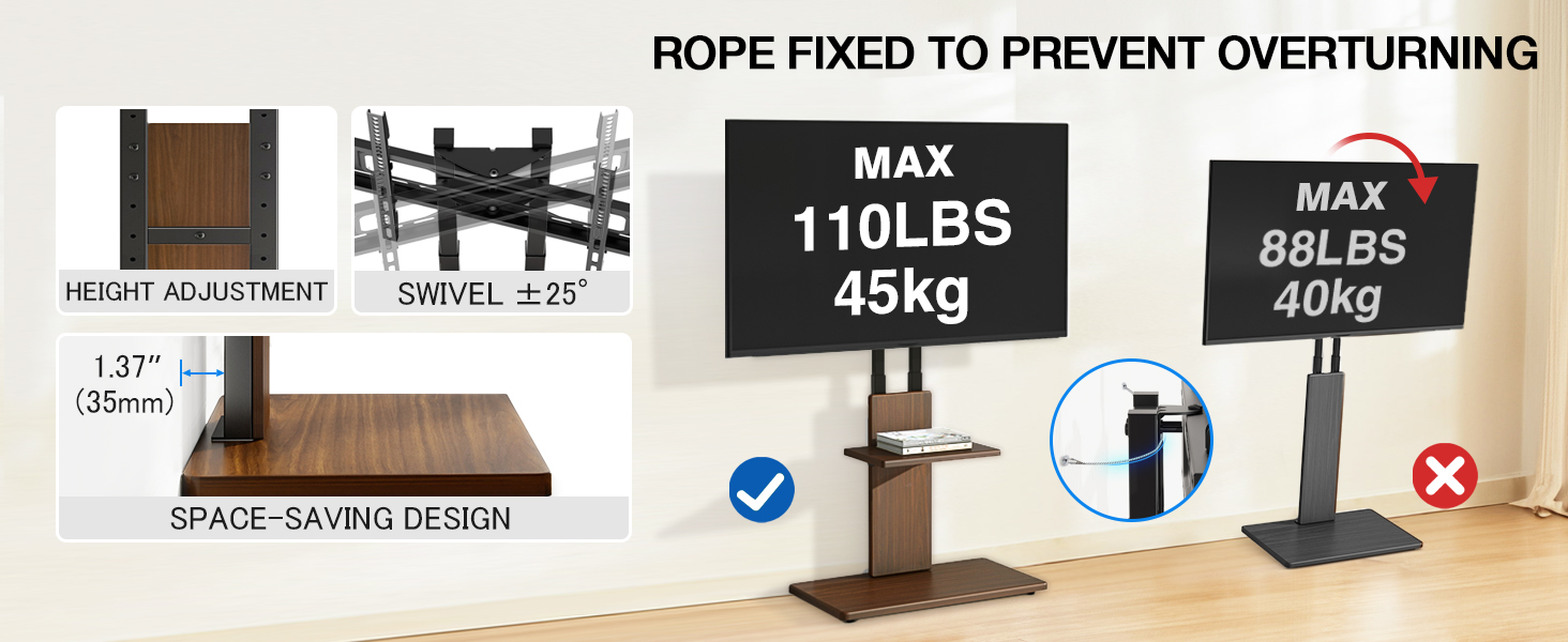 Підставка для телевізора TVON: мобільна, з регулюванням висоти, для 32-70 дюймів, до 45 кг, VESA 400x400 мм