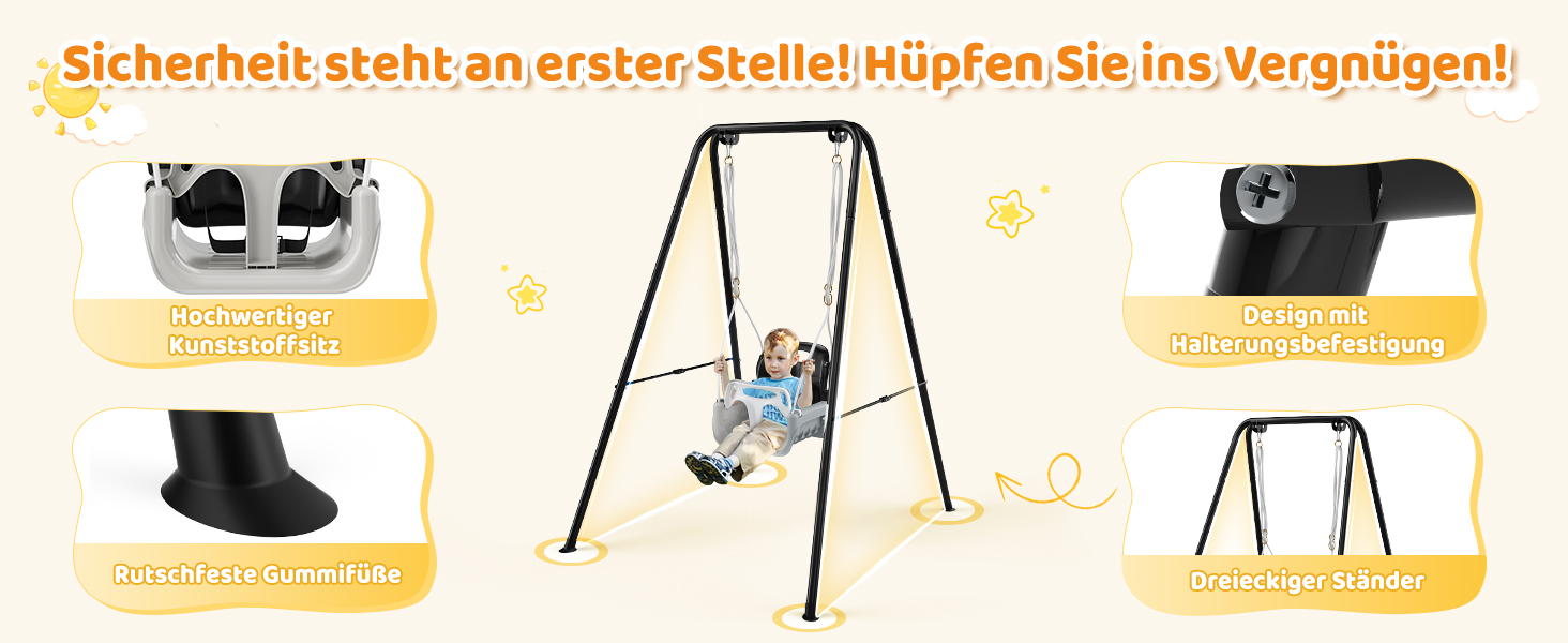 Набір 4-в-1: гойдалка та дверний вистрибувач для малюків, дитячий гойдалковий набір з металевим складним стійкою для дому та вулиці, легка збірка та зберігання (Чорний)