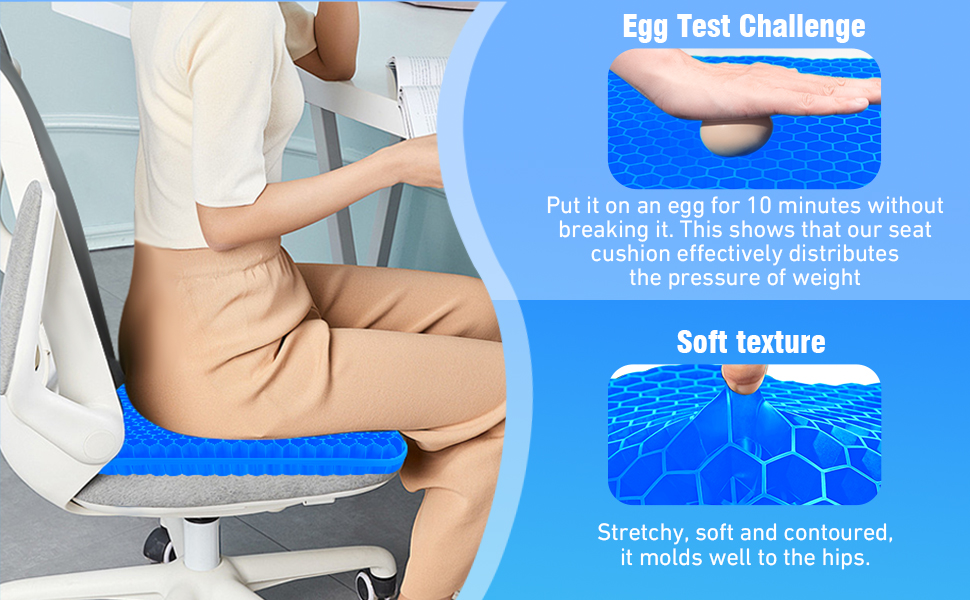 Ортопедична гелева подушка для сидіння з подвійним шаром та протиковзким чохлом, дихаюча подушка на стілець для офісу, авто, інвалідного візка (Темно-синя)