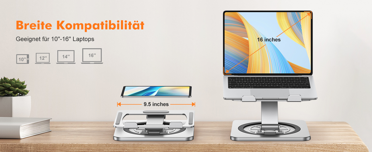 Підставка для ноутбука з поворотним столом 360°, регульована, ергономічна, з вентиляцією, складний тримач для кулінарної книги, сумісна з MacBook Air/Pro (10-16')