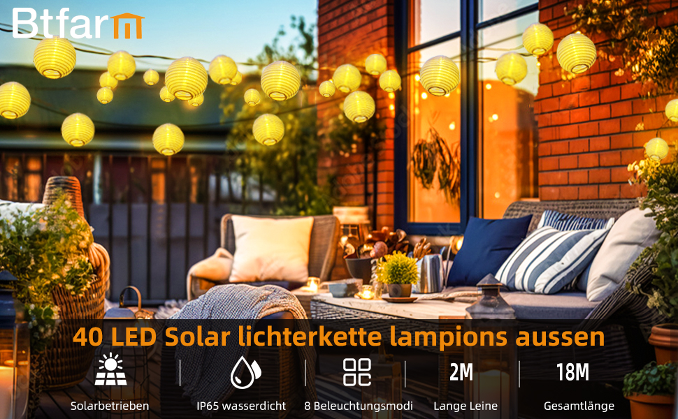 Ліхтарі 18M 40LED, IP65, 8 режимів, теплий білий, для саду