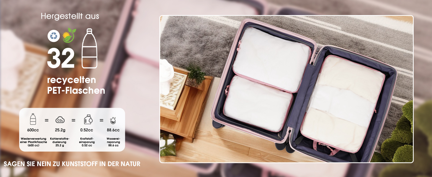 Набір компресійних органайзерів для валізи та рюкзака ECOHUB, 6 предметів, ультралегкі пакувальні куби з сітки для ручної поклажі, екологічні (Зелений)