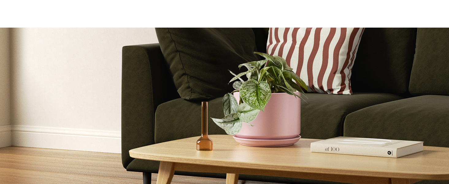 Набір горщиків для квітів LE TAUCI (3 шт.) з кераміки, діаметр 11, 13, 17 см, з підставками та дренажними отворами, реактивна глазур, бежево-рожевий