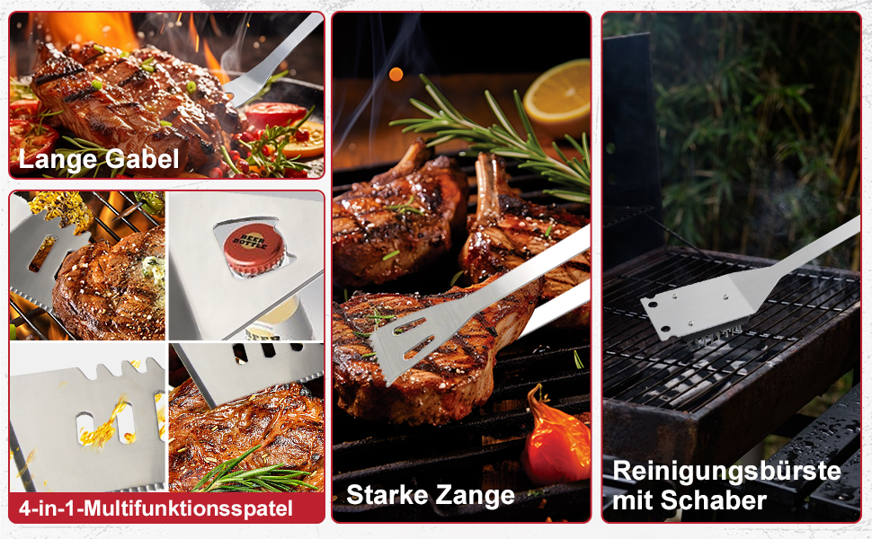 Набір гриль-посуду 28 предметів з нержавіючої сталі, професійний аксесуар для гриля з сумкою, подарунок на День народження/Різдво для чоловіків, для саду та кемпінгу, BBQ