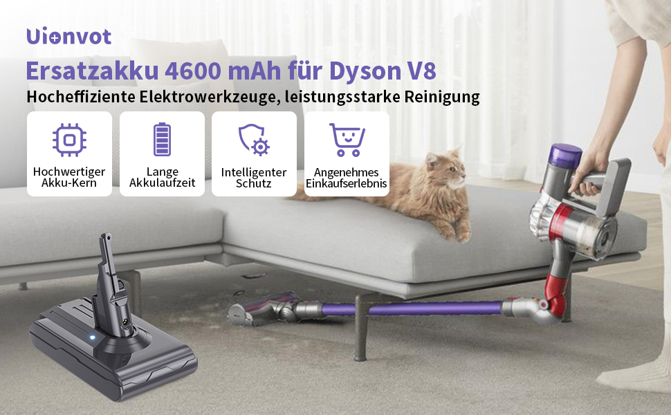 Акумулятор V8 для пилососа Dyson SV10 4600mAh (оригінал, +2 фільтри, викрутка, гвинти, щітка)