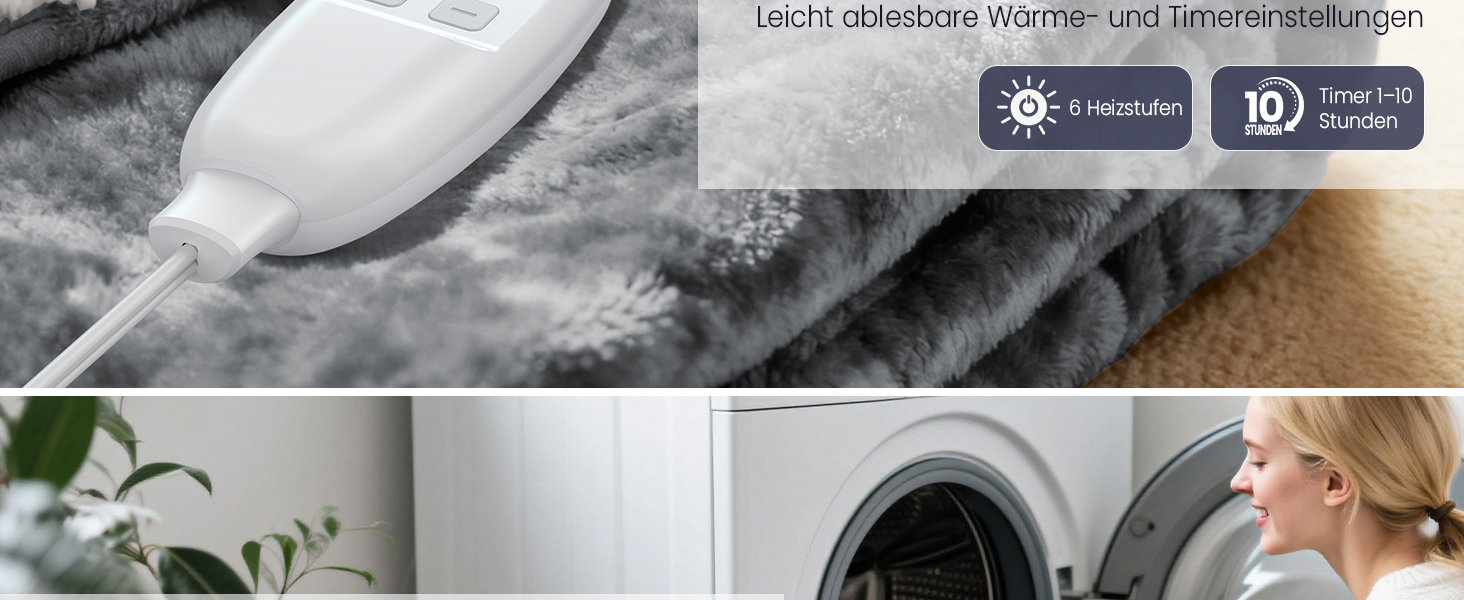 Електрична ковдра AnySun 200x180 см з автовимкненням, 6 рівнів нагріву, таймер 10 годин, захист від перегріву, сіра, для ліжка, дивану, машинне прання