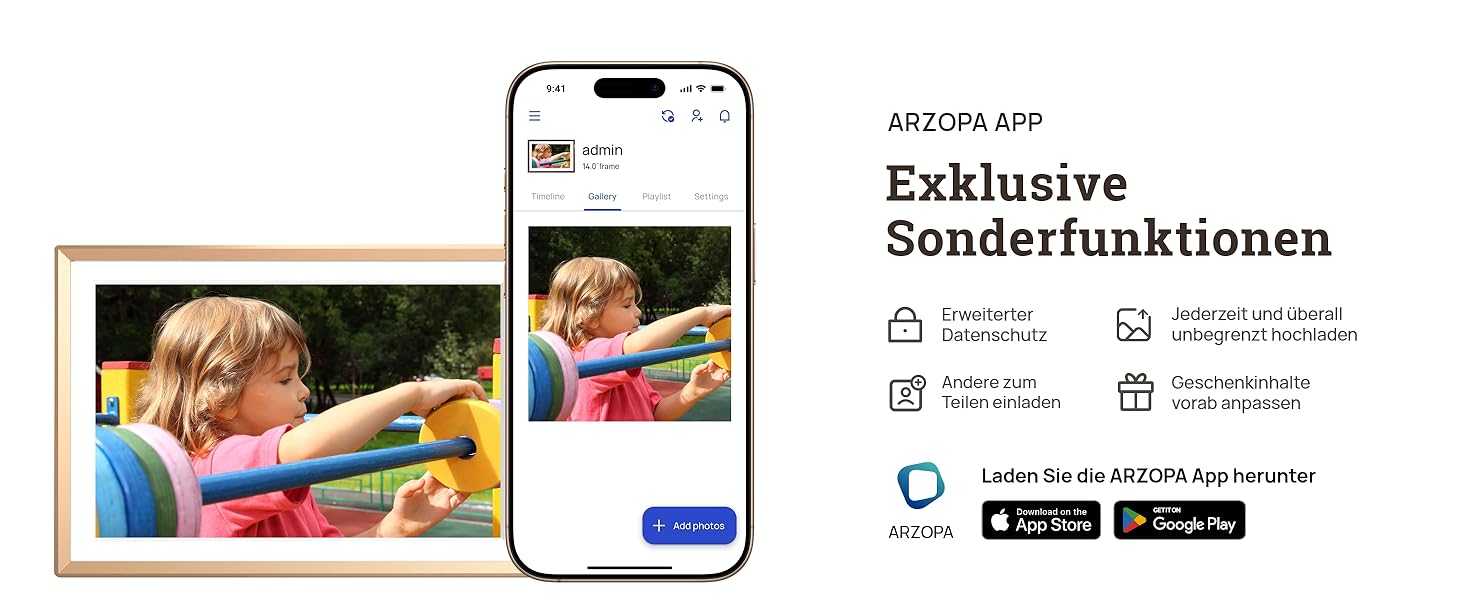 Цифровий фоторамка ARZOPA 14 дюймів: Металевий корпус, хмарне сховище, FHD 1920x1200, сенсорний екран, для подарунків
