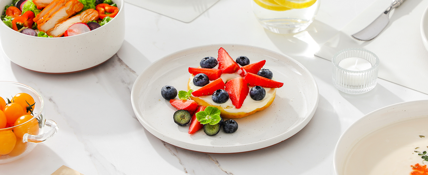 MALACASA Сервіз на 6 осіб (24 предмети) з реактивної глазурі, кераміка, білий з коричневим, для дому та ресторану