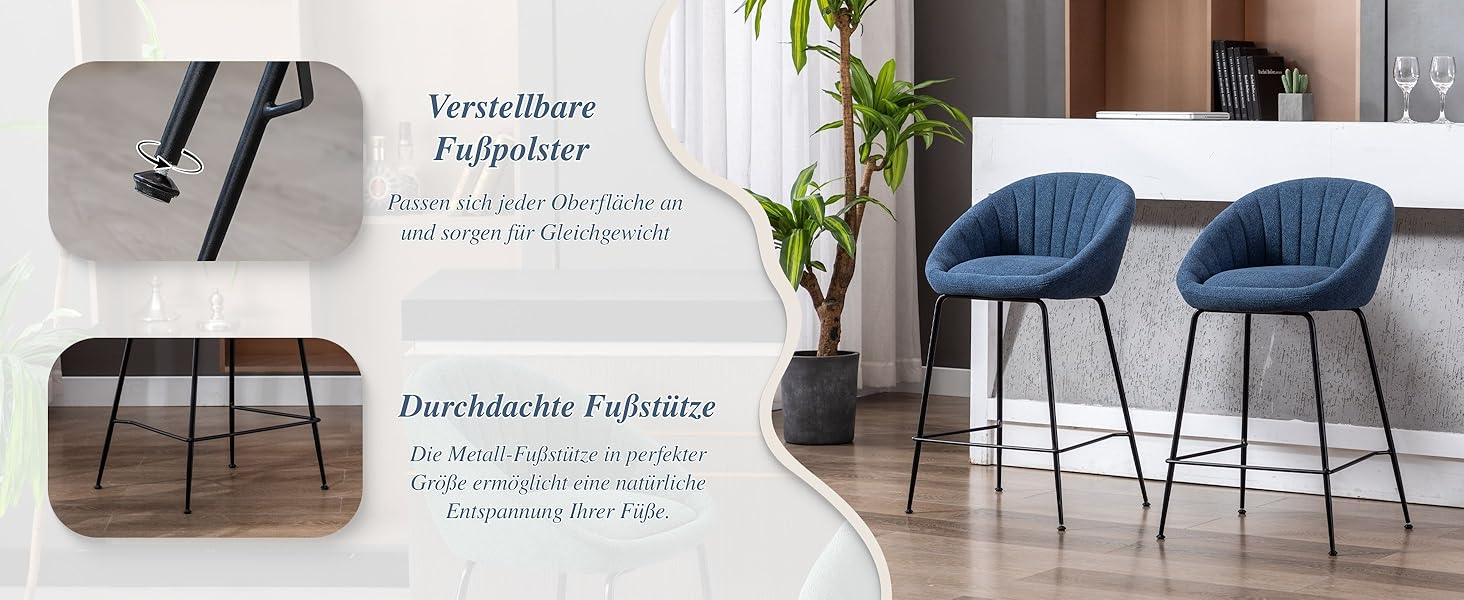 Набір барних стільців Chairus (2 шт.), сині: міцний металевий каркас, лінолеєве сидіння, для кухні/домашнього бару