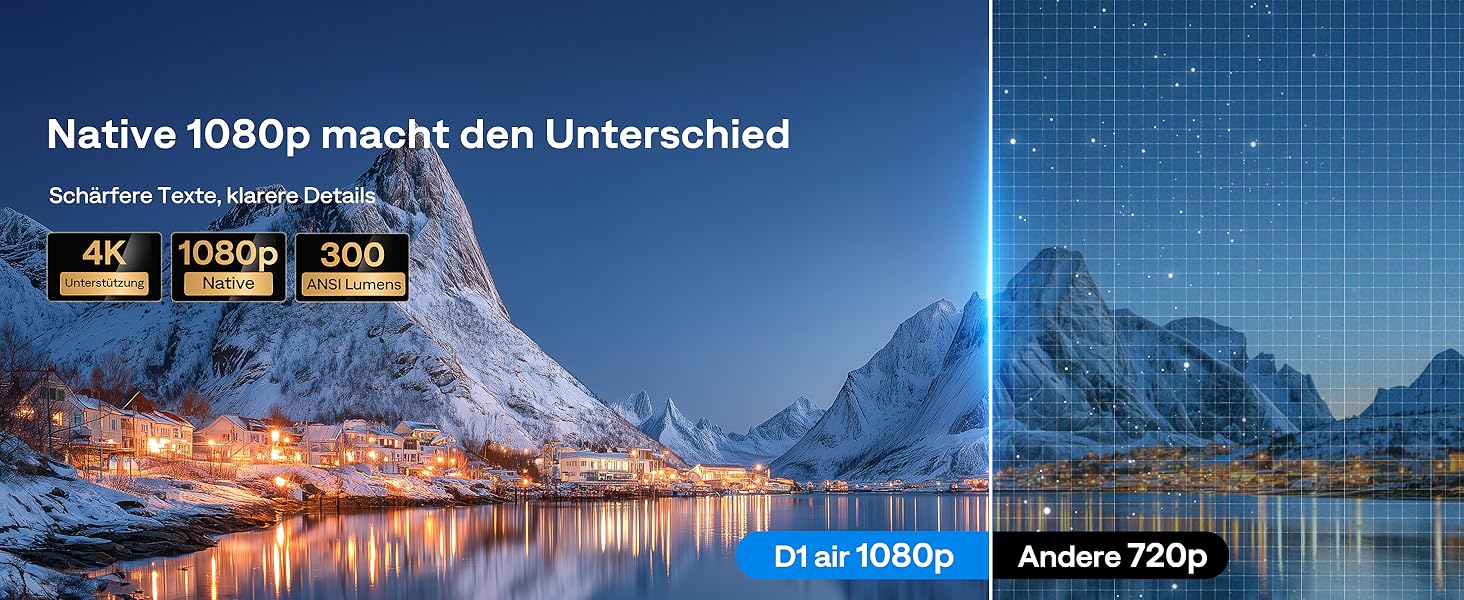 Проектор Aurzen D1 Air Smart: 1080P, 4K, HDR10, Dolby Audio, Netflix, USB-C, Автофокус, Компактний