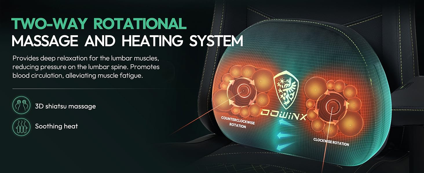 Ігровий крісло Dowinx з масажем та підігрівом, чорно-білий, для дому та офісу