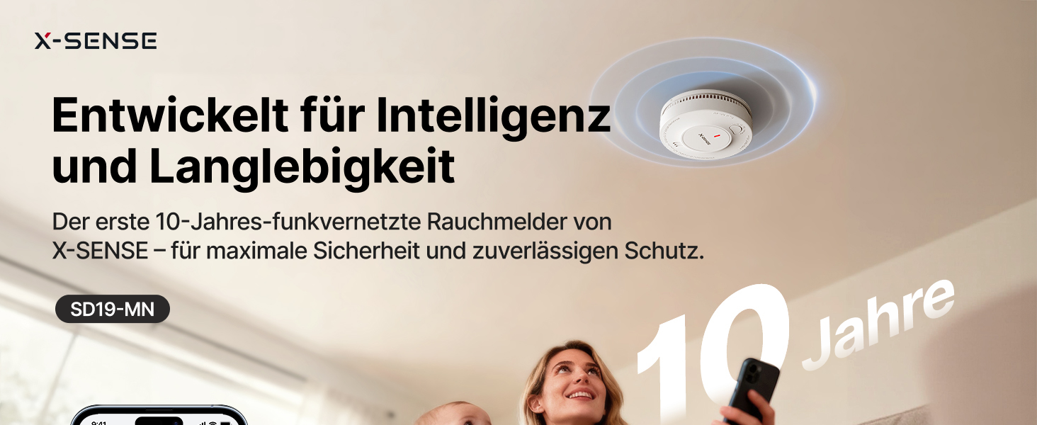 X-Sense Детектор диму з Wi-Fi, 10 років роботи батареї та базовою станцією SBS50 (6 шт.), фотоелектричний, бездротовий, SD19-MN61, білий