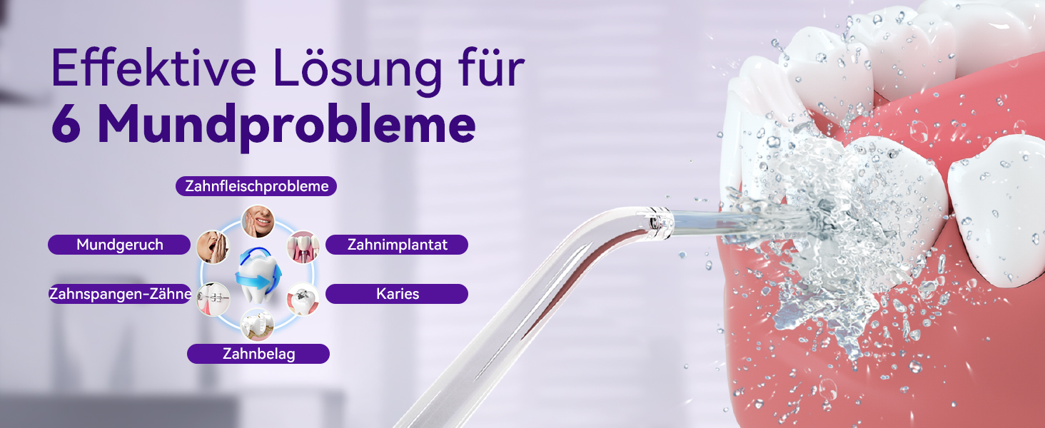 Портативний електричний іригатор для зубів JTF Munddusche Mini - бездротовий, 5 насадок, 4 режими, 230 мл, водонепроникний (фіолетовий)