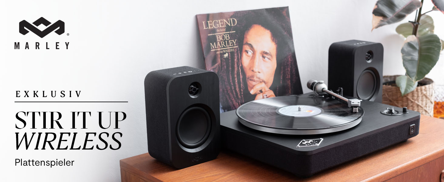 Вініловий програвач House of Marley Stir It Up Wireless з Bluetooth, попереднім підсилювачем, тонармом Audio-Technica, корпус із бамбука, швидкості 33/45 об/хв, екологічний дизайн, чорний