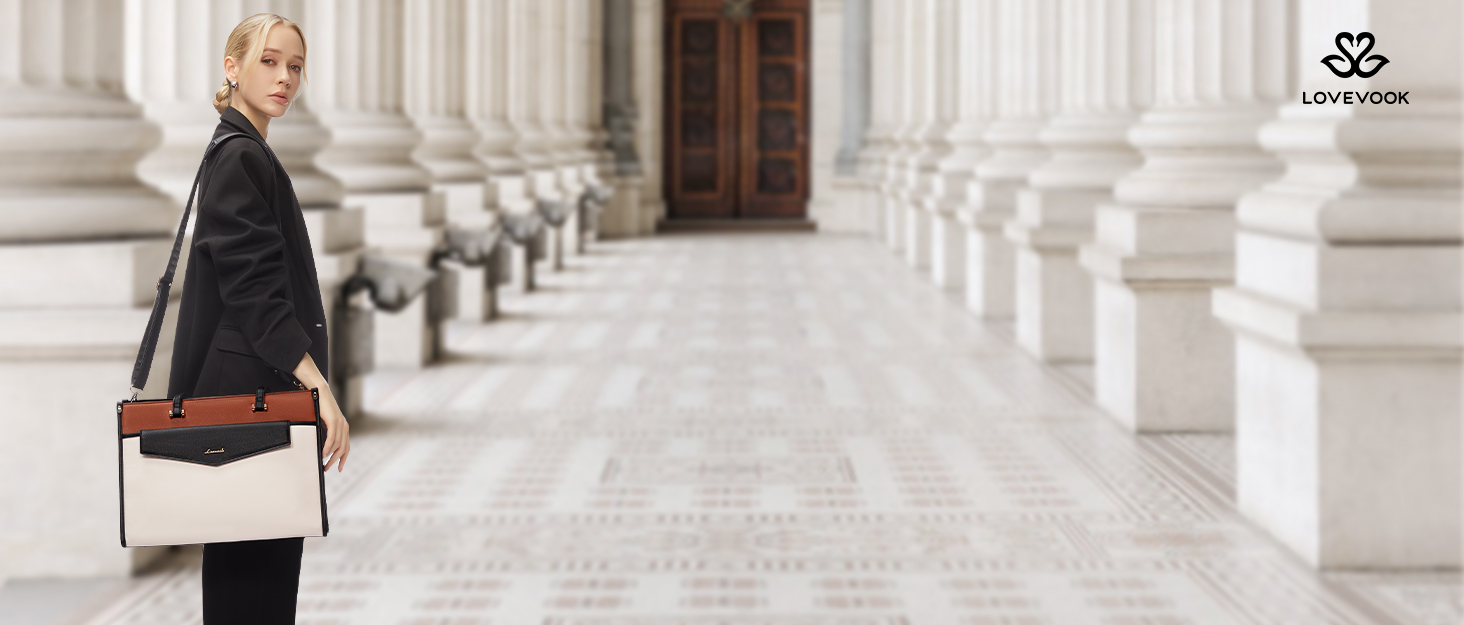 Сумка для ноутбука LOVEVOOK 15.6 дюймів, водонепроникна, для жінок, сумка-шоппер, шкіряна, для роботи, навчання, чорна, бежева, коричнева