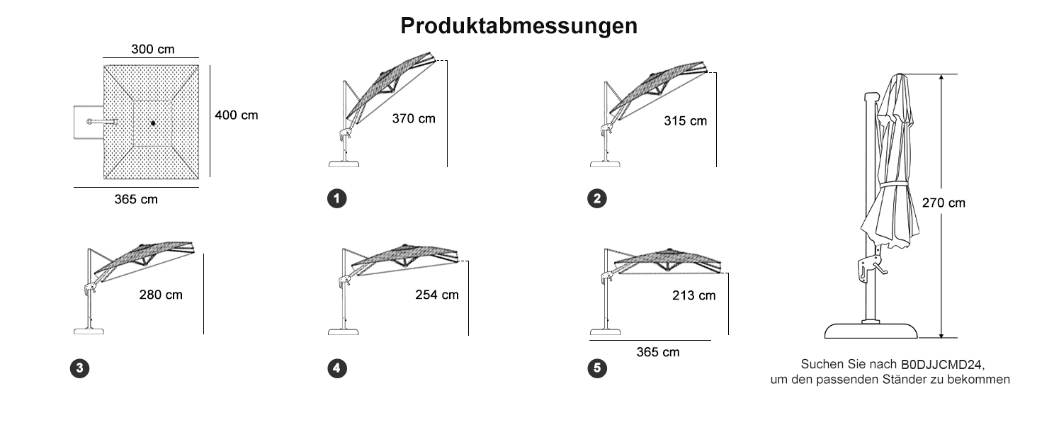 Парасолька від сонця PURPLE LEAF 300x400 см, велика підвісна парасолька-ампел з рукояткою, поворотом на 360° та хрест-підставкою для тераси та балкона, чорна