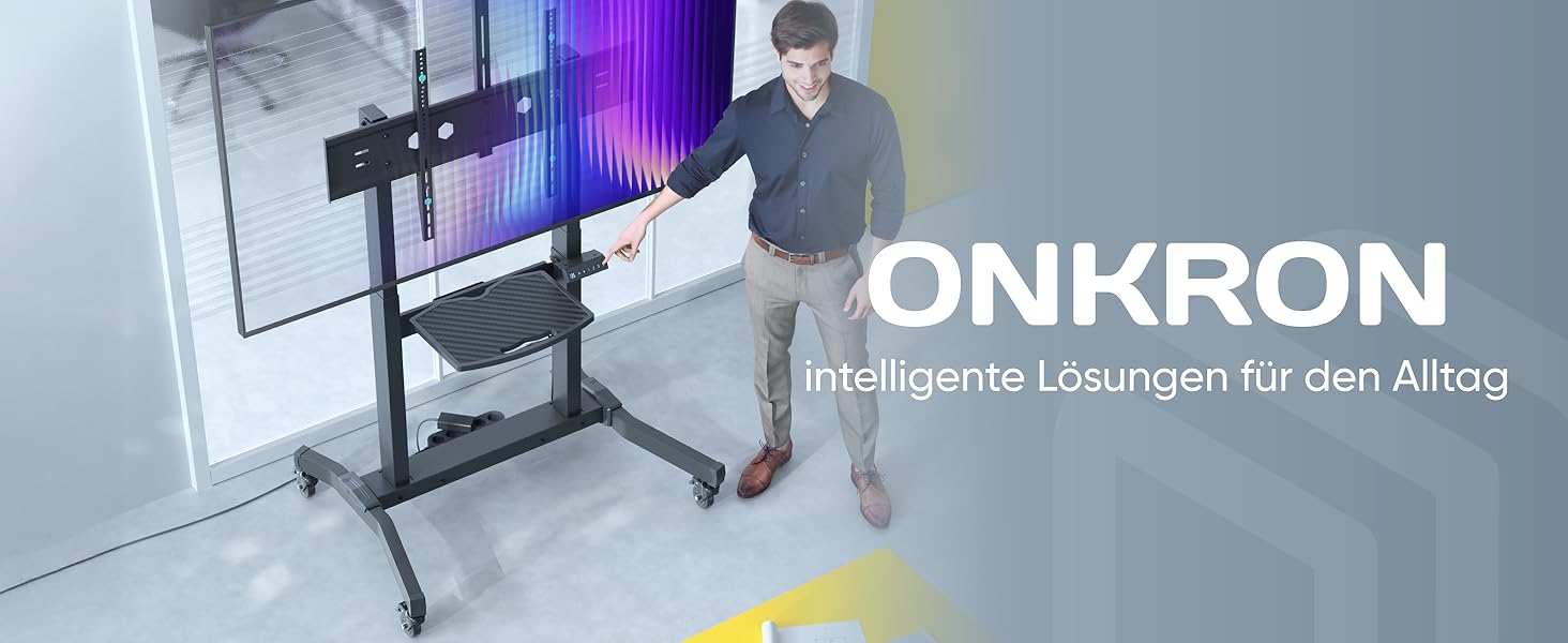 ONKRON Телевізійна тумба на колесах для телевізорів 50-100 дюймів, електрична, з підйомом, max 130 кг, VESA 1000x600, чорна TS1991E-B