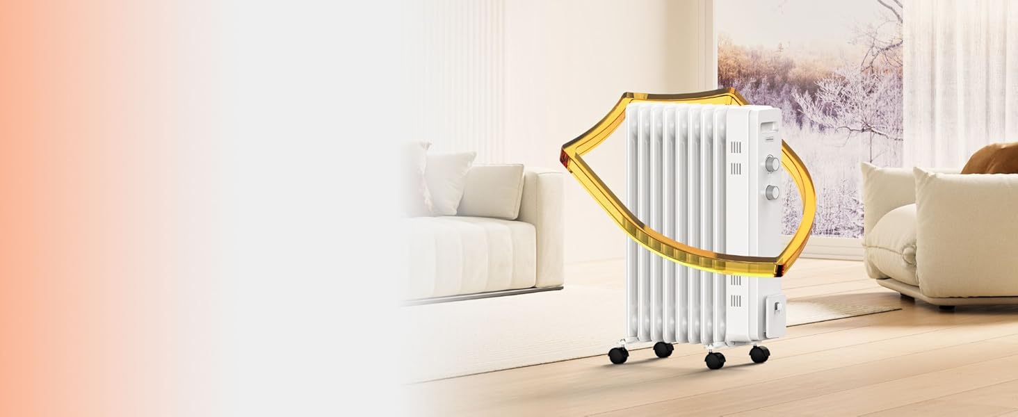 Масляний радіатор VonHaus 2.5 кВт з термостатом, білий (9 ребер)