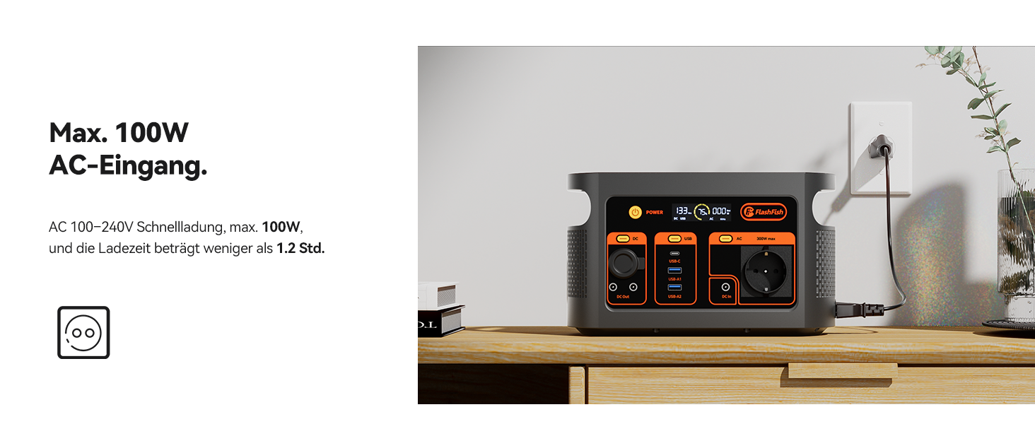 Powerstation FlashFish E103: 300W, 179.2Wh LiFePO4, 3000 циклів, 230V AC, для кемпінгу та подорожей