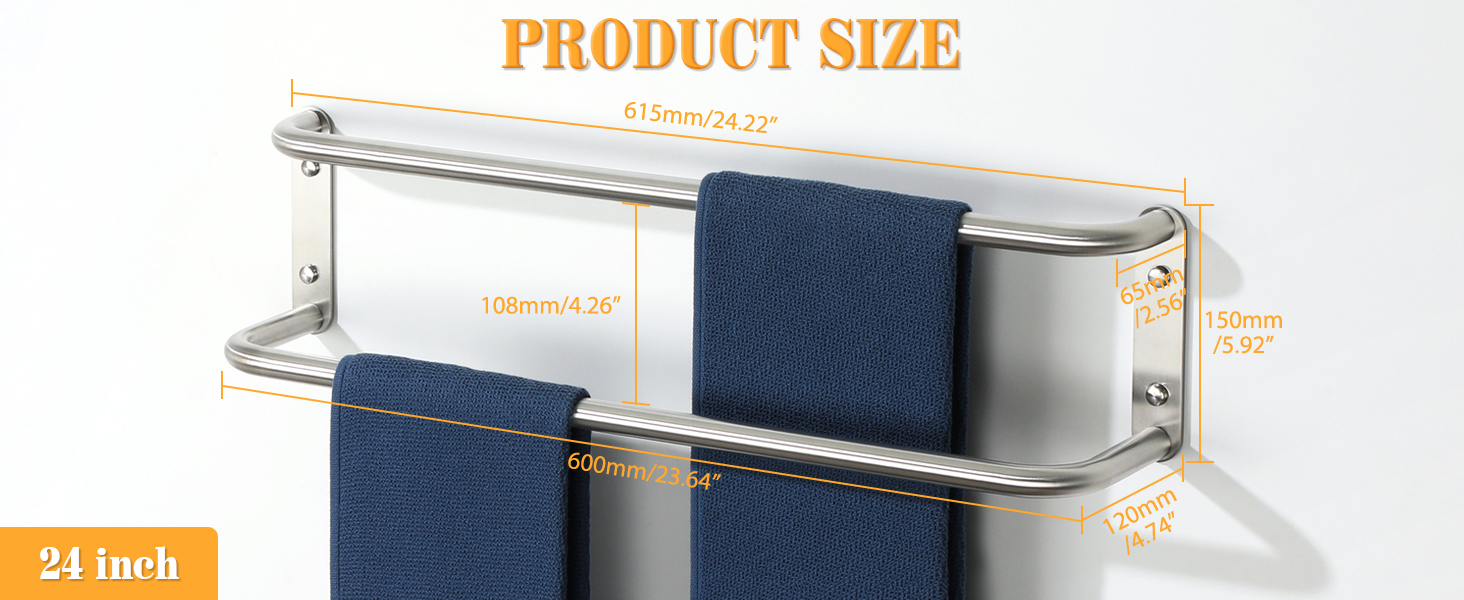 Тримач для рушників подвійний з нержавіючої сталі 304, 80 см, для ванної кімнати та кухні