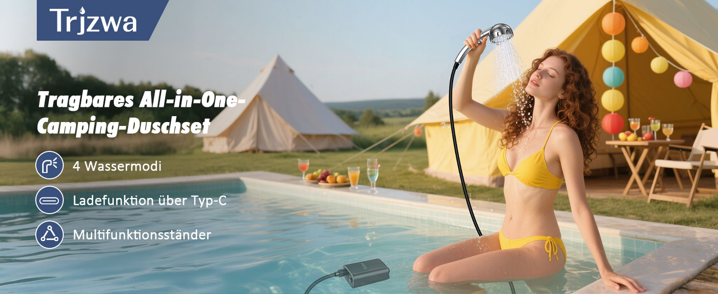 Портативна душова помпа для кемпінгу, 2600mAh, регульований душовий насадка, перезаряджувана, для відпочинку, подорожей, автомийки, купання тварин, саду