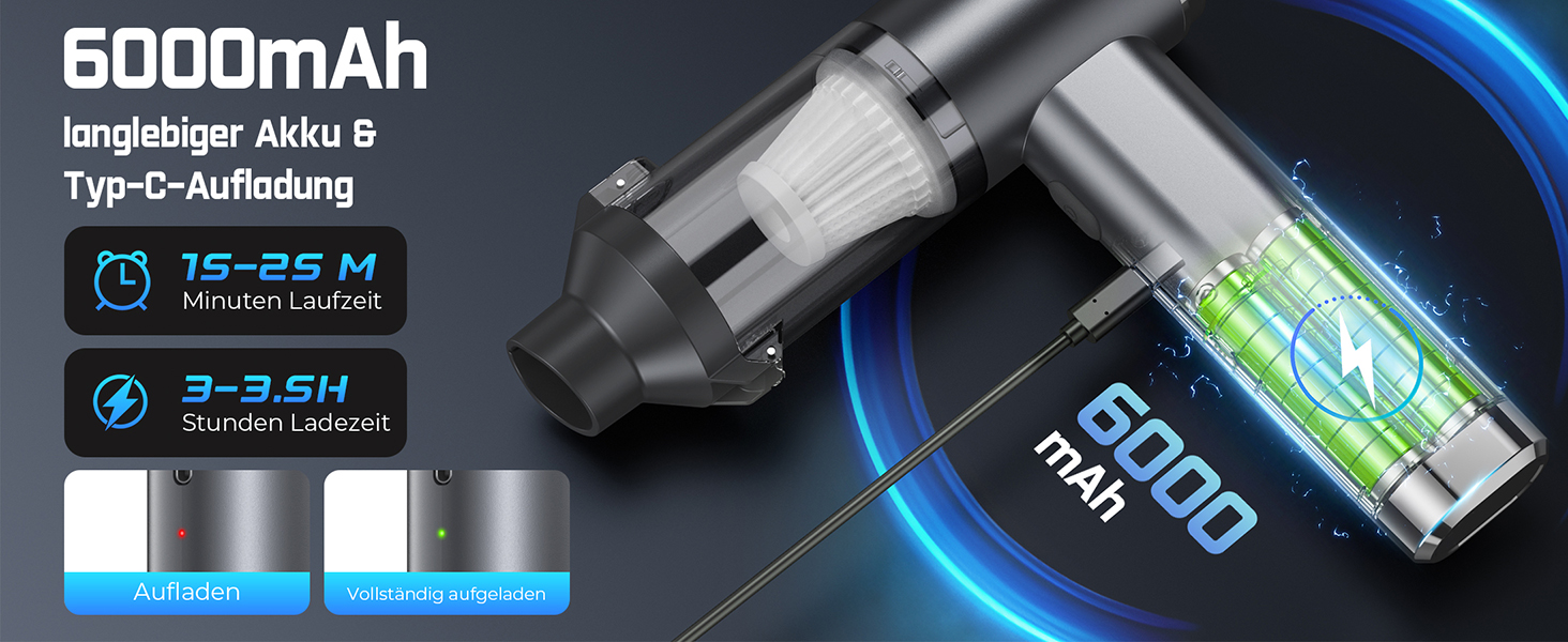 Акумуляторний ручний пилосос 4в1 Vac104, бездротовий автомобільний міні-пилосос 25000Па, безщітковий мотор 150000 об/хв, 6000mAh, для авто, дому та офісу