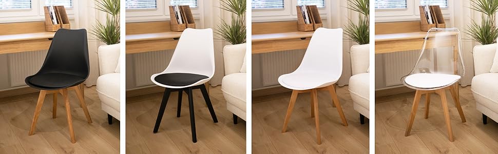 Набір з 4-х обідніх стільців чорного кольору – сучасні пластикові стільці з м'яким сидінням з екошкіри та поліпропіленовими ніжками, елегантний дизайн, комфортне сидіння