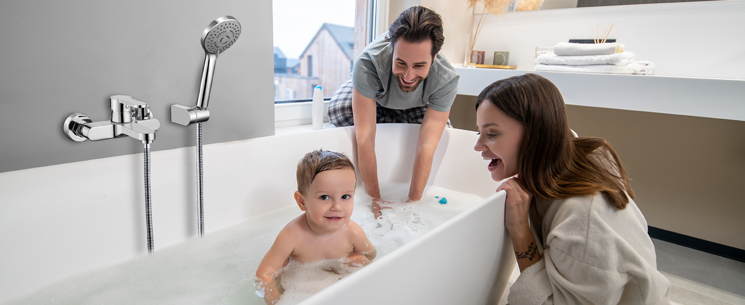 Змішувач для ванни з тропічною дощурою, набір для ванної кімнати (хром) BS111