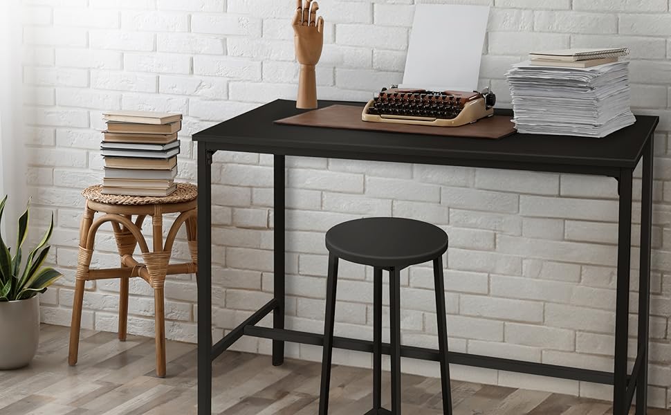 Барний стіл BeFair з дуба та білого кольору, 120x40x100 см, з підніжкою, індустріальний дизайн, металеві ніжки – комфорт та стабільність