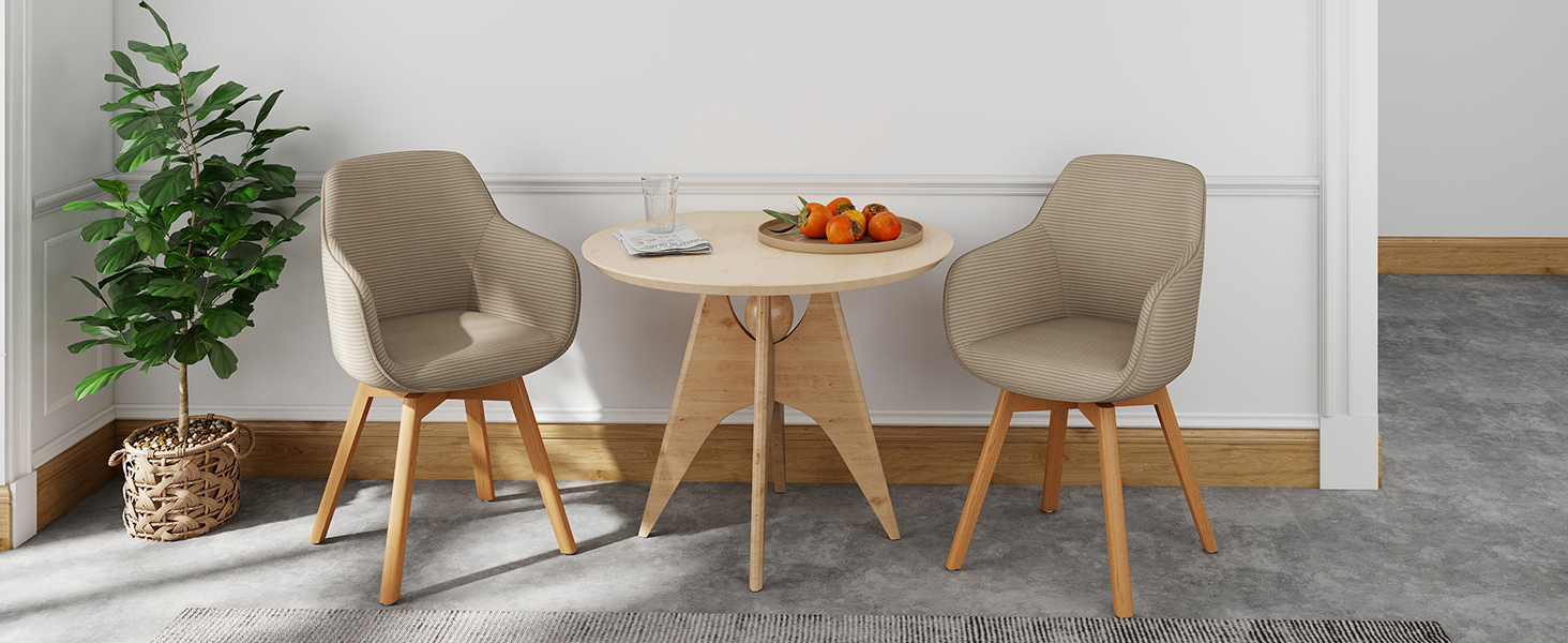 LEWE Комплект з 4 обертових стільців для їдальні з підлокітниками, 360° обертання, сучасна тканина Cord, стільці для кухні з дерев'яними ніжками та спинкою для вітальні, їдальні, спальні (Хакі, 4шт)