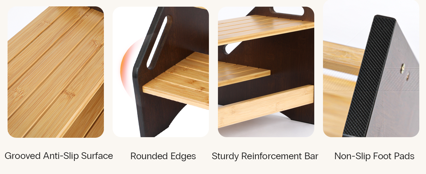 Сходинка StrongTek з бамбука для дітей та дорослих, 38 см, антиковзні сходинки, 160 кг, портативна дерев'яна сходинка з бічними ручками для ванної та кухні