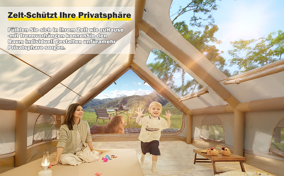 Надувний кемпінговий намет з димоходом та вікном, для 2-10 осіб з насосом, з водонепроникної тканини Oxford, швидке встановлення (4-8 осіб, велике вікно)