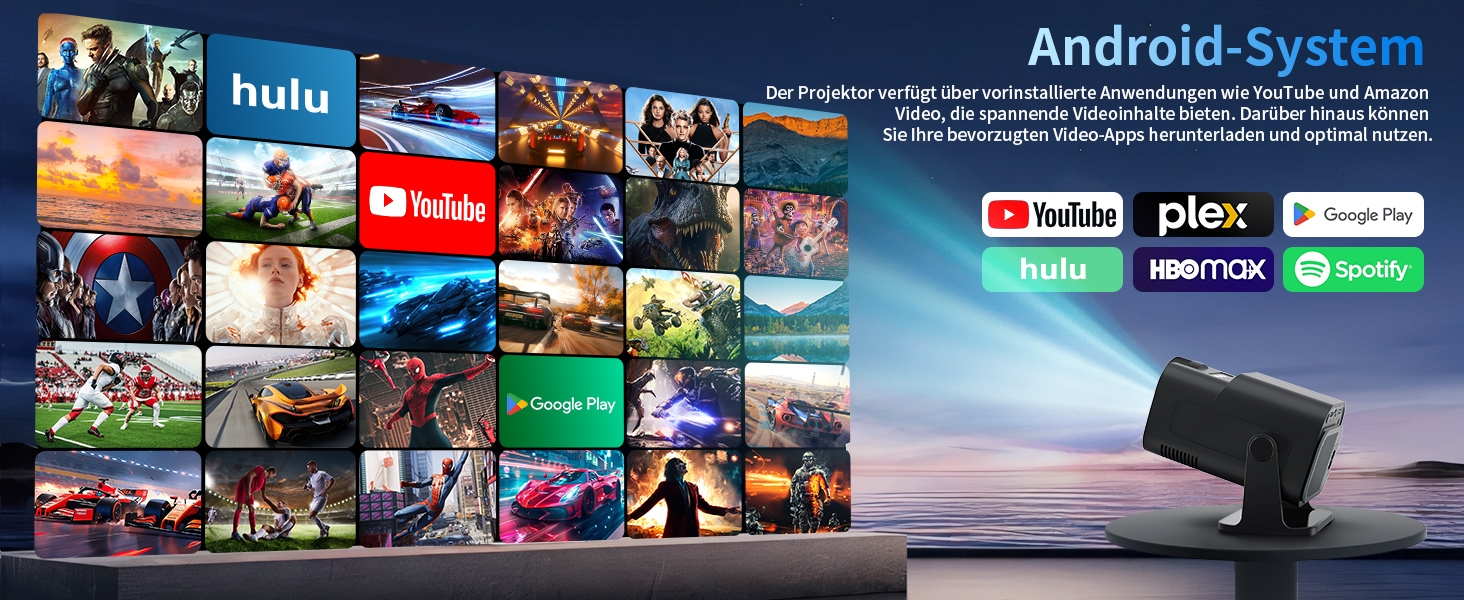 Портативний проєктор Mini Beamer 4K Full HD 1080P з WiFi 6, Bluetooth 5.2, автоматичною корекцією трапецеїдальних спотворень та підтримкою HDMI, TV Stick, Memory Stick, Laptop (білий, чорний)