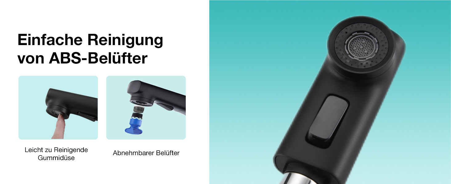 Сучасний змішувач для ванної кімнати CREA з висувною лійкою, 2 режими струменя, одноlever, з міді з хромовим покриттям (чорний)